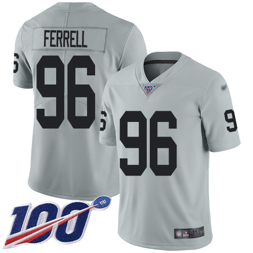 Men Oakland Raiders Limited Silver Clelin Ferrell Jersey NFL Football #96 100th Season Inverted Legend Jersey->oakland raiders->NFL Jersey
